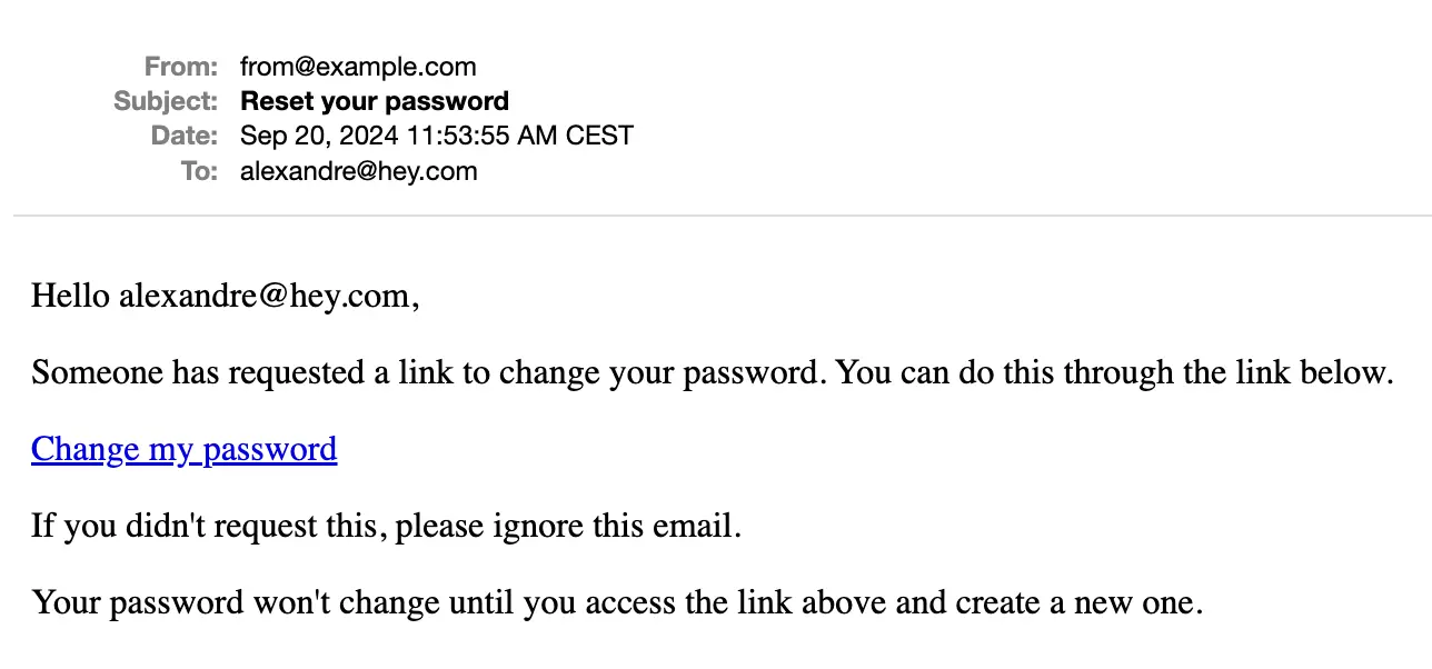 Password reset email